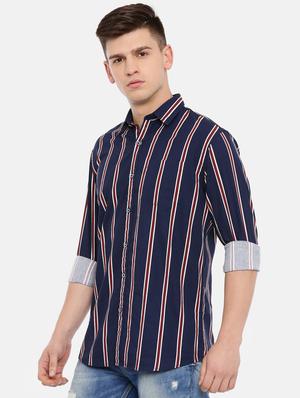navy blue striped casual shirt - 17076477 - Standard Image - 2