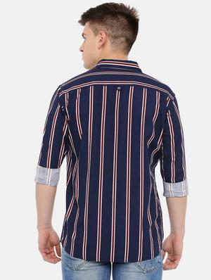 navy blue striped casual shirt - 17076477 - Standard Image - 3