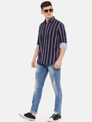 navy blue striped casual shirt - 17076477 - Standard Image - 4