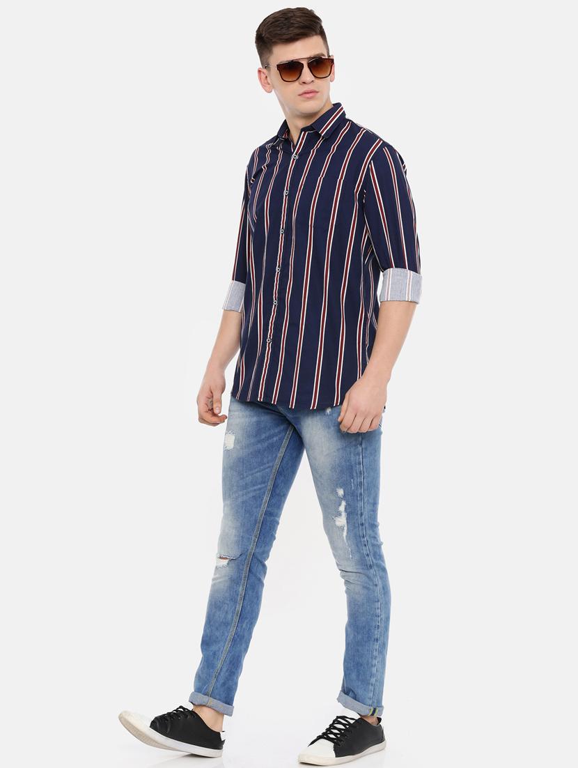 navy blue striped casual shirt - 17076477 - Zoom Image - 4