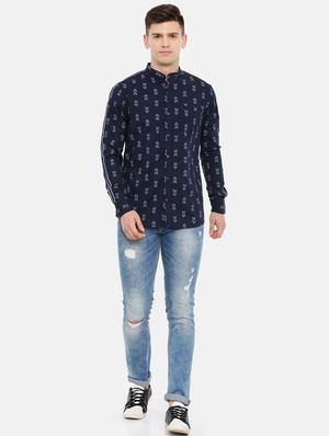 navy blue printed casual shirt - 17076483 - Standard Image - 4