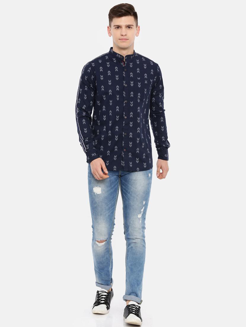 navy blue printed casual shirt - 17076483 - Zoom Image - 4
