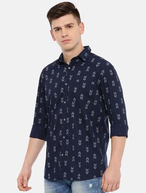 navy blue printed casual shirt - 17076485 - Standard Image - 3