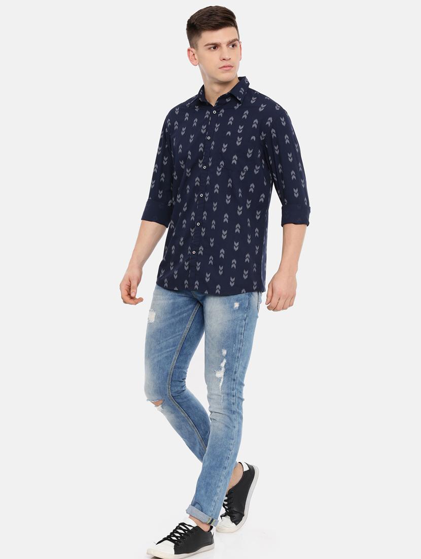 navy blue printed casual shirt - 17076485 - Zoom Image - 2