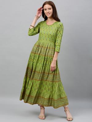 printed flared kurta - 17076633 - Standard Image - 2