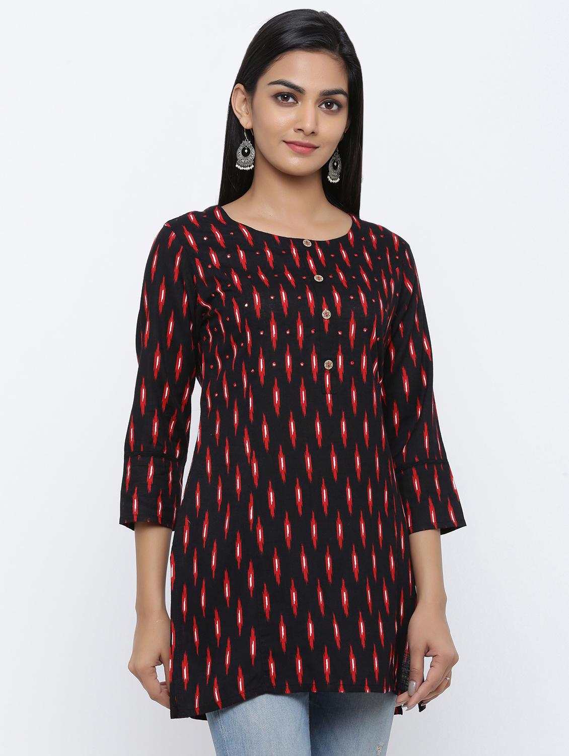 ikat straight kurti - 17076644 - Zoom Image - 2