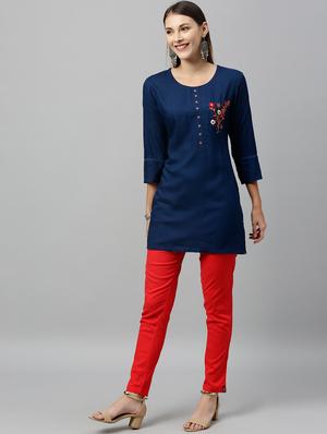 embroidered straight kurti - 17076647 - Standard Image - 4