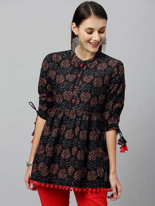 tassel detail floral a-line tunic - 17076655 - Standard Image - 1