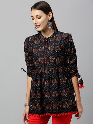 tassel detail floral a-line tunic - 17076655 - Standard Image - 2