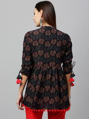 tassel detail floral a-line tunic - 17076655 - Standard Image - 3