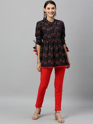 tassel detail floral a-line tunic - 17076655 - Standard Image - 4