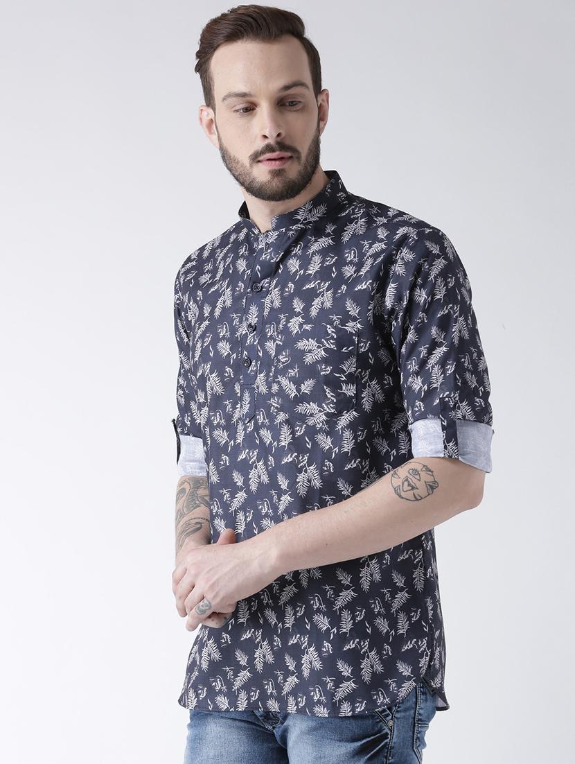 blue cotton short kurta - 17078088 - Zoom Image - 2