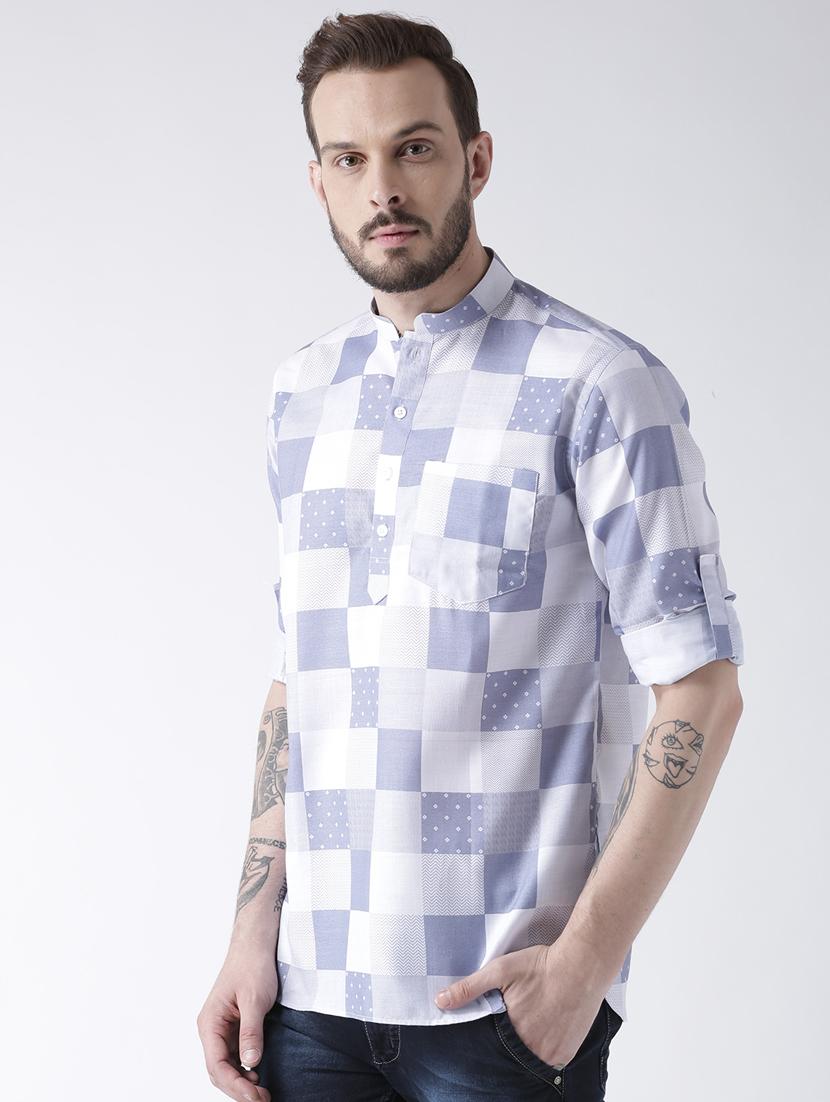 blue cotton short kurta - 17078099 - Zoom Image - 2