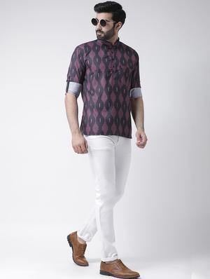 purple cotton short kurta - 17078100 - Standard Image - 4