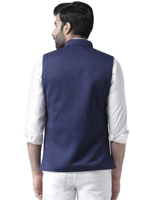 navy blue polyester nehru jacket - 17078213 - Standard Image - 3