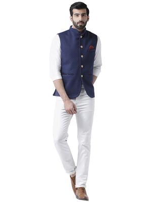 navy blue polyester nehru jacket - 17078213 - Standard Image - 4