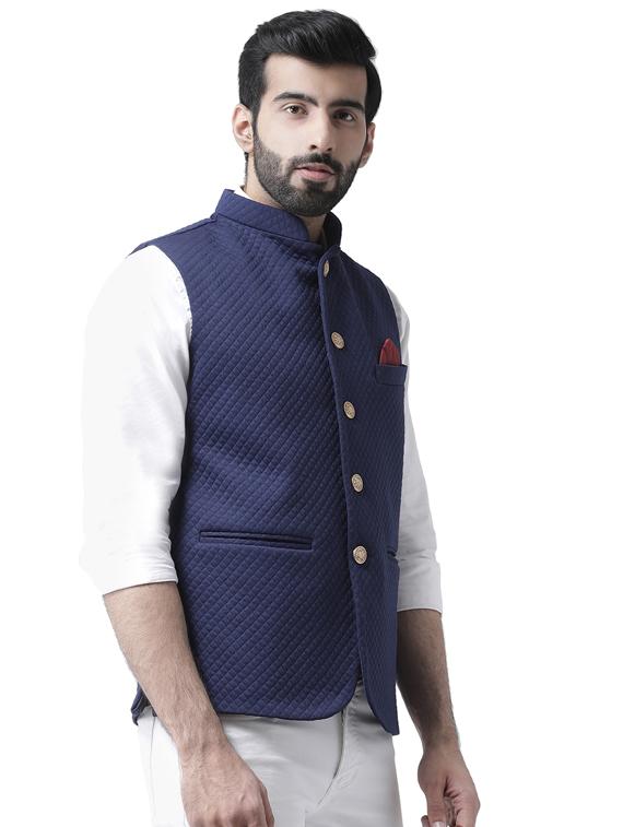 navy blue polyester nehru jacket - 17078213 - Zoom Image - 2