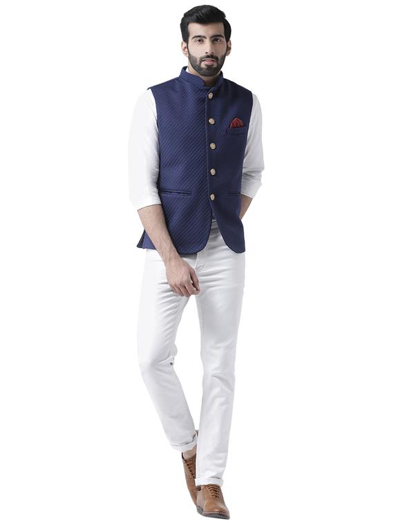 navy blue polyester nehru jacket - 17078213 - Zoom Image - 4