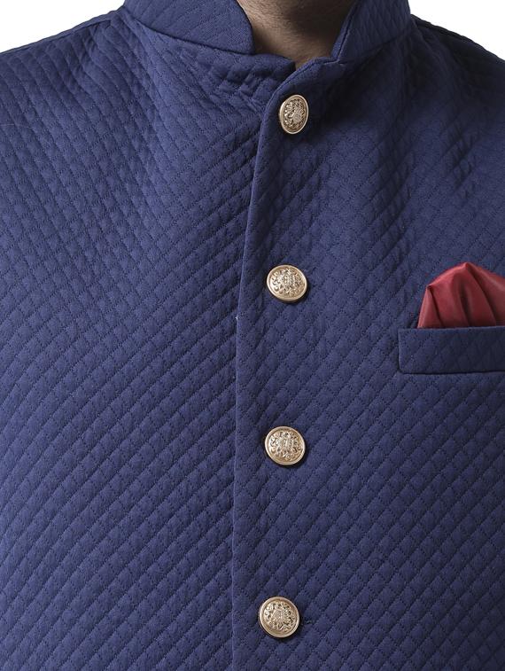 navy blue polyester nehru jacket - 17078213 - Zoom Image - 5