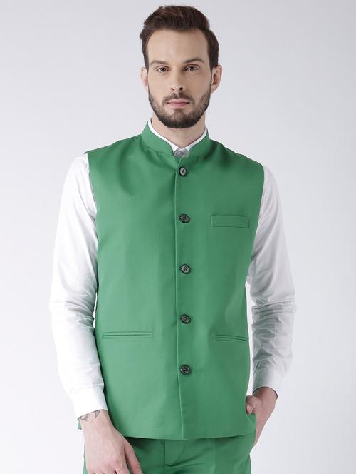 green polyester nehru jacket - 17078227 - Very Small Image - 1