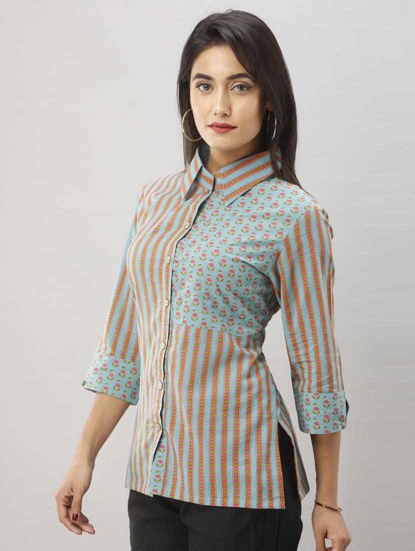 asymmetric print side slit shirt - 17078777 - Zoom Image - 2