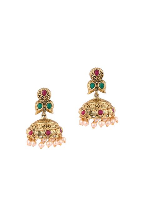 gold metal jhumka earring - 17080024 - Very Small Image - 1
