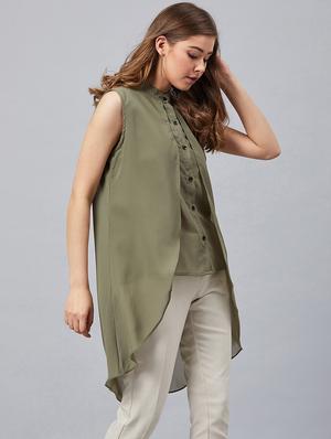 mandarin neck layered high-low top - 17080145 - Standard Image - 2