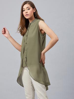mandarin neck layered high-low top - 17080145 - Standard Image - 3