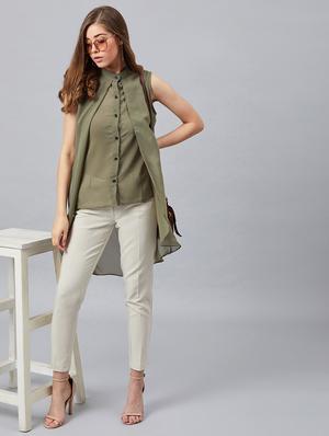 mandarin neck layered high-low top - 17080145 - Standard Image - 5