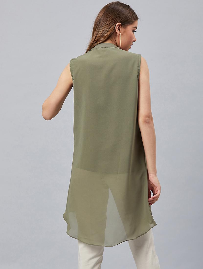 mandarin neck layered high-low top - 17080145 - Zoom Image - 4