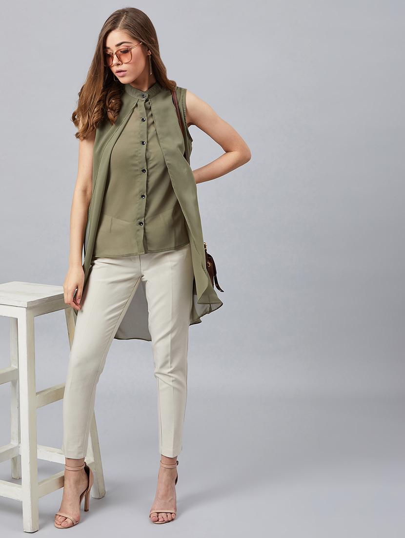 mandarin neck layered high-low top - 17080145 - Zoom Image - 5