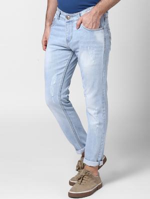 blue light washed ripped denim jeans - 17080147 - Standard Image - 2