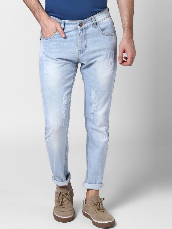 blue light washed ripped denim jeans - 17080147 - Zoom Image - 1