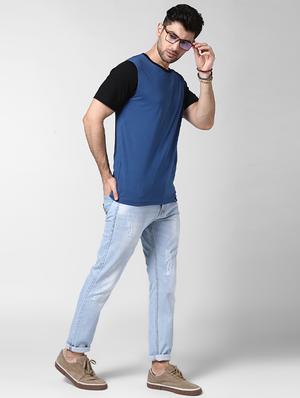 blue color block t-shirt - 17080199 - Standard Image - 4
