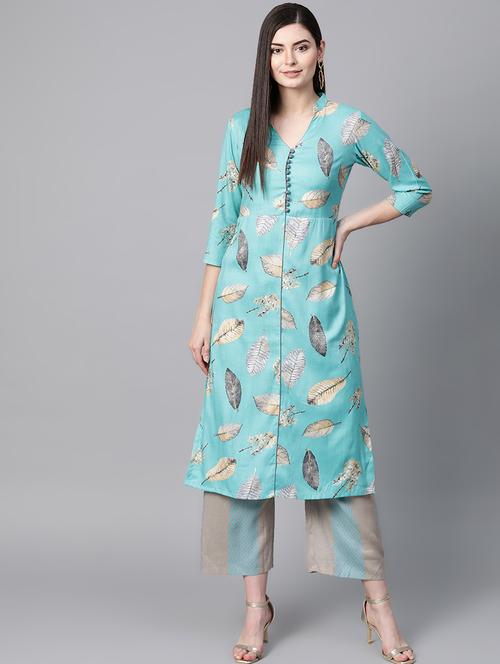printed kurta palazzo set - 17080301 - Standard Image - 1