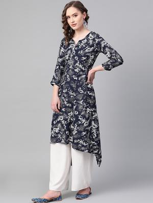 printed asymmetric kurta - 17080400 - Standard Image - 2