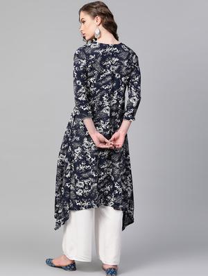 printed asymmetric kurta - 17080400 - Standard Image - 3