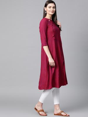solid a-line kurta - 17080407 - Standard Image - 2