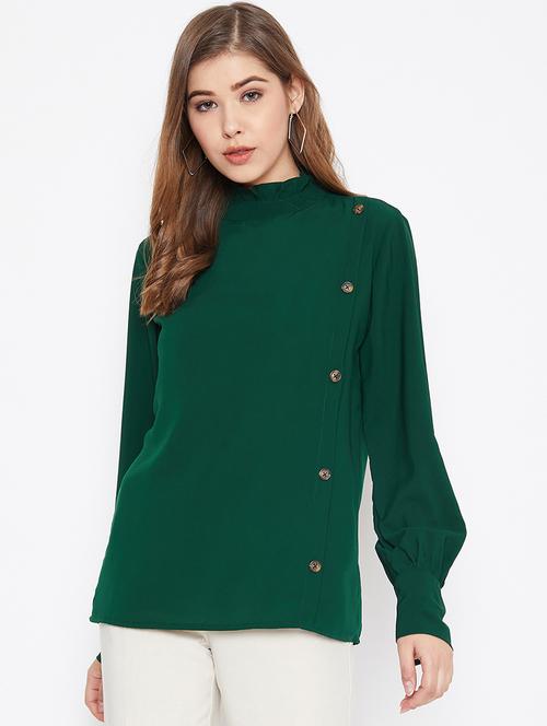 frilled mock neck button up top - 17080861 - Standard Image - 1