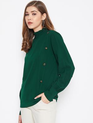 frilled mock neck button up top - 17080861 - Standard Image - 2