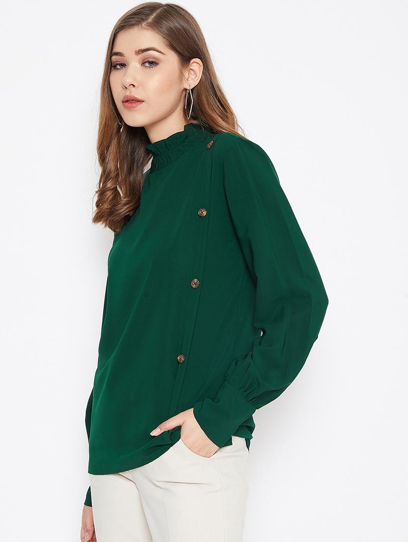 frilled mock neck button up top - 17080861 - Zoom Image - 2