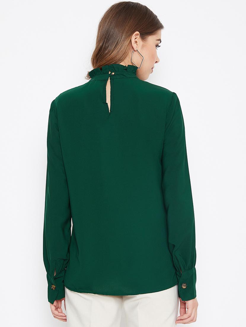 frilled mock neck button up top - 17080861 - Zoom Image - 3