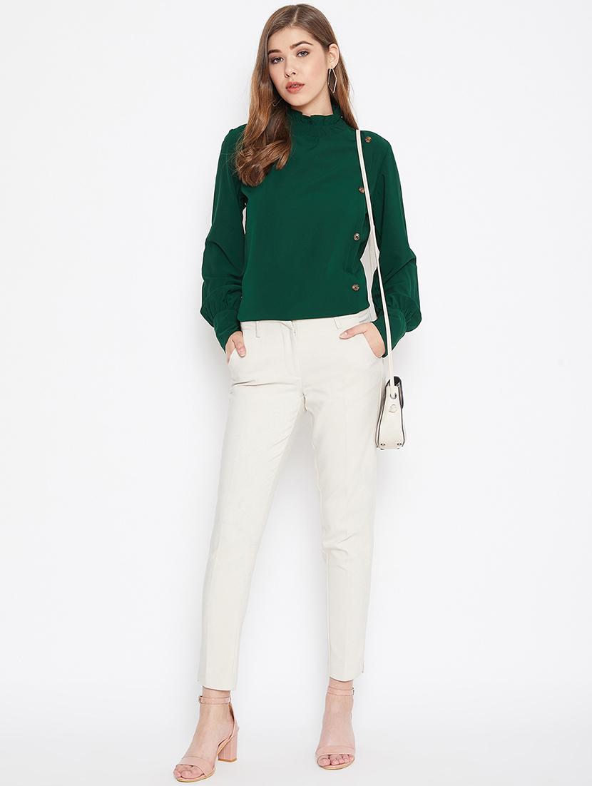 frilled mock neck button up top - 17080861 - Zoom Image - 4