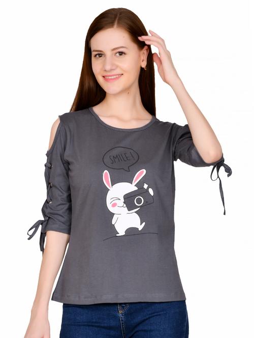 cold shoulder graphic top - 17080952 - Standard Image - 1