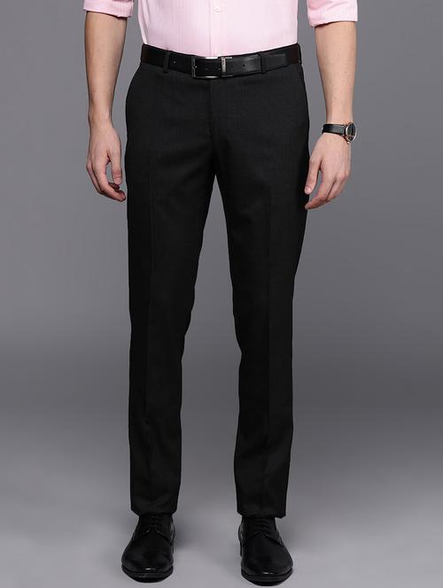 grey solid flat front formal trouser - 17081313 - Standard Image - 1