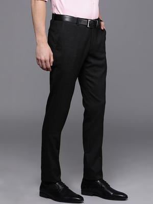 grey solid flat front formal trouser - 17081313 - Standard Image - 2
