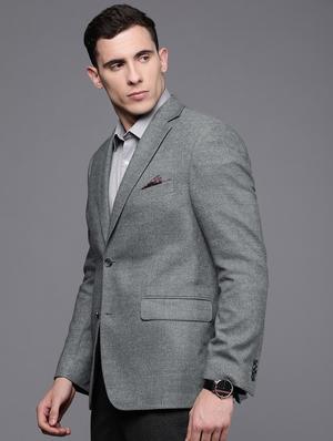 grey solid single breasted casual blazer - 17081336 - Standard Image - 2