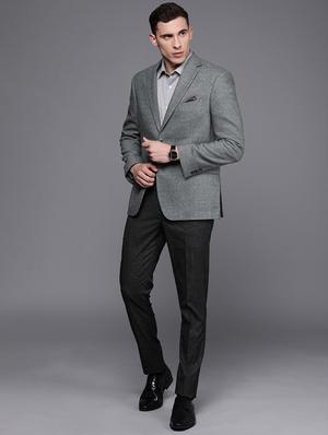 grey solid single breasted casual blazer - 17081336 - Standard Image - 4