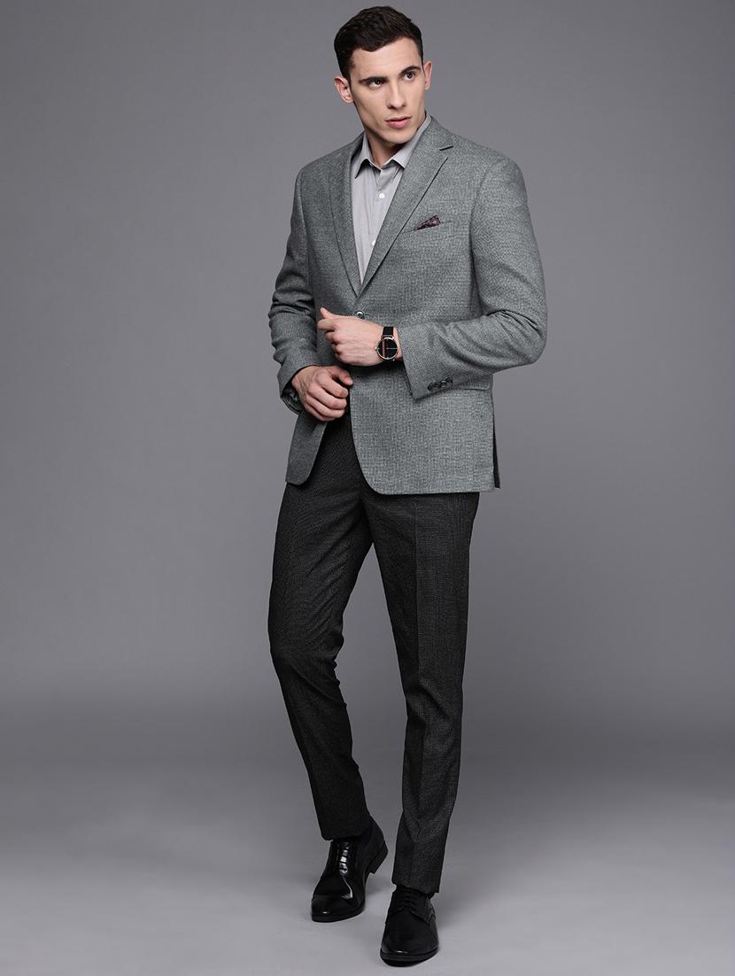 grey solid single breasted casual blazer - 17081336 - Zoom Image - 4