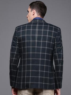 blue checkered single breasted casual blazer - 17081344 - Standard Image - 3